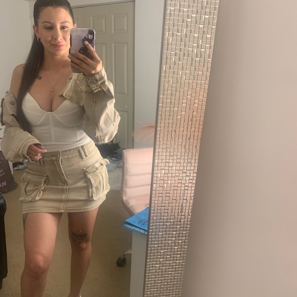 Beige Cargo Skirt and Jacket Set